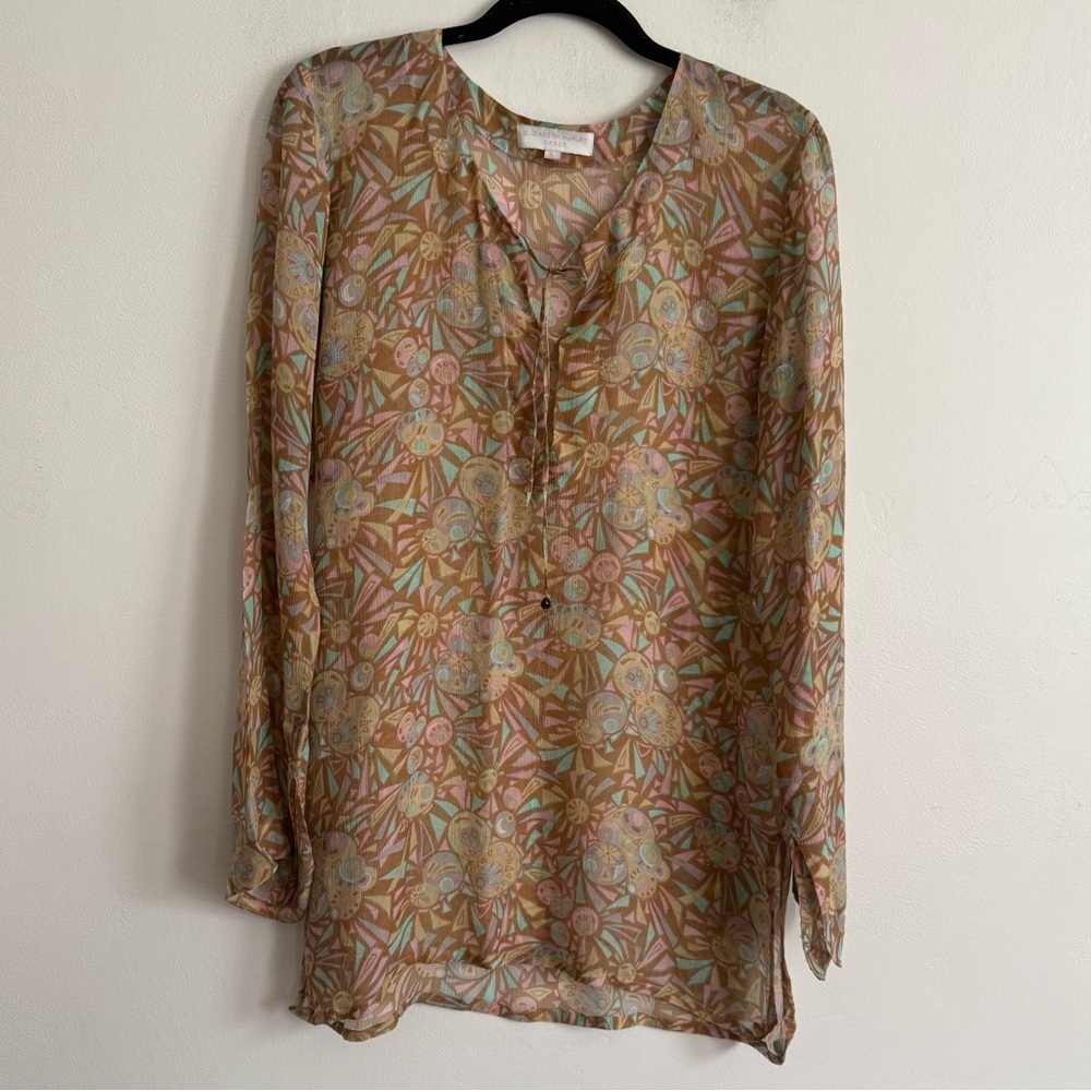 Elizabeth Hurley Beach Sheer Floral Print Tunic Top – Size L